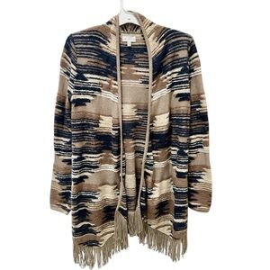 LUCKY BRAND Aztec Open Front Cardigan Size Medium Aztec fringe hem
